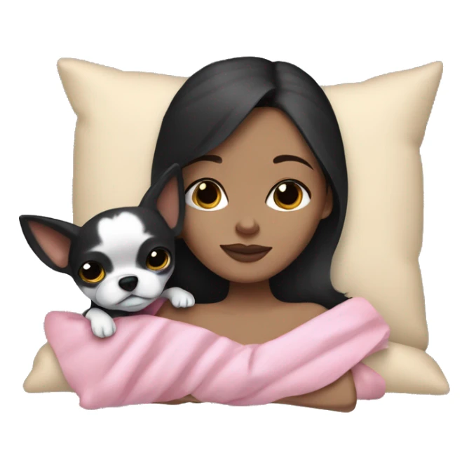 brunette Sleeping beauty girl with black chihuahua  sticker