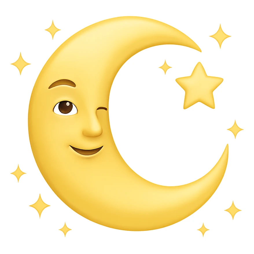 Add small stars around the crescent moon. Keep the background transparent. Maintain the original style and look of the crescent moon. sticker