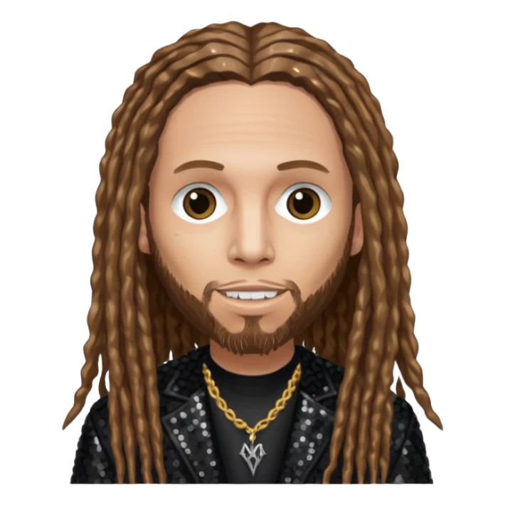 Brian Head Welch from Korn with long light brown hair, light skin, black sequin outfit sticker