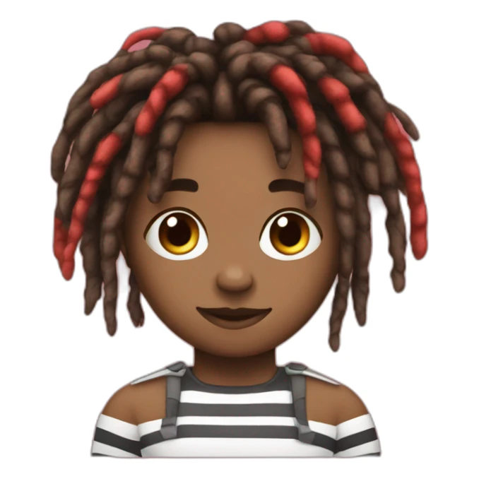 Cute brown skin with red and black striped colored dreads sticker