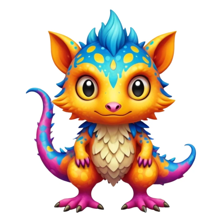 a colorful edgy cute vernid-fionbri-creature with splash patterns full body sticker