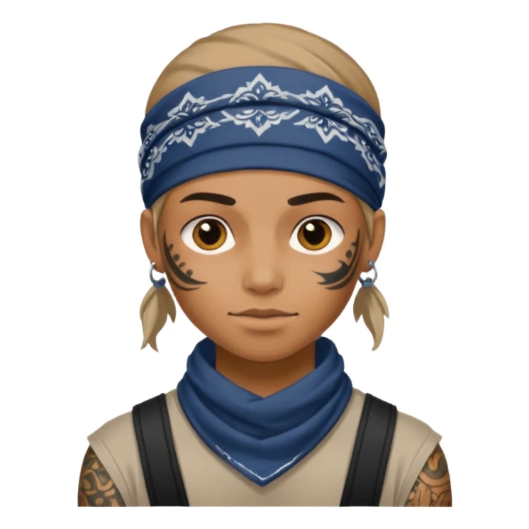 a human with bandana and tattoo sticker