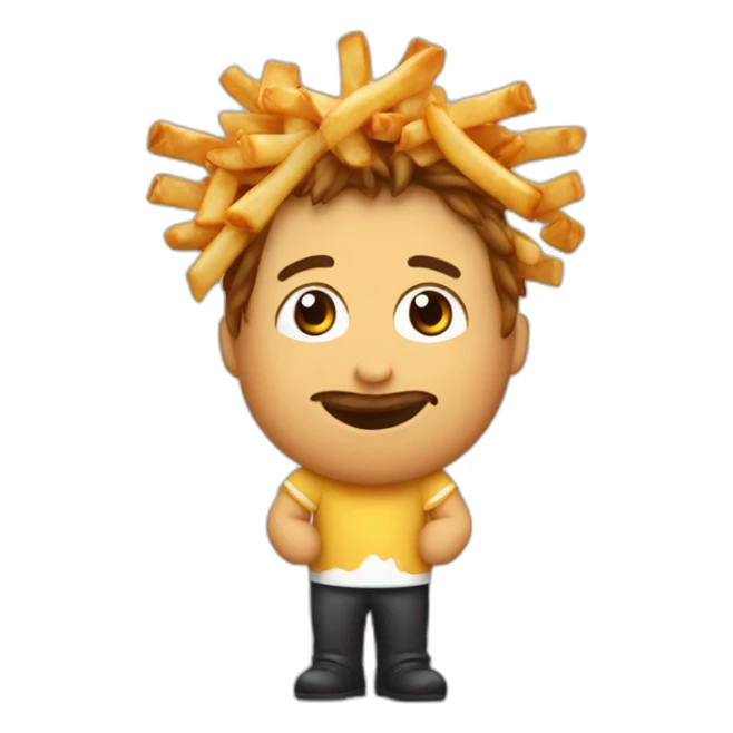 Poutine with messy hair and a little chicken  sticker