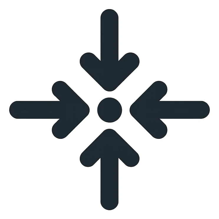symbole représentant la centralisation, style coloré, avec un point central et des flèches convergentes sticker