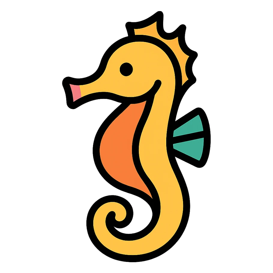 A seahorse emoji, lineal color icon with black outlines sticker