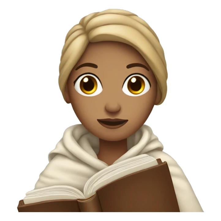 White woman with blanket and brown book sticker