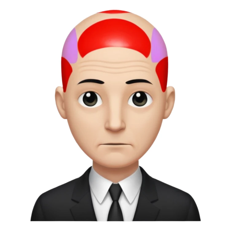 Extremely tall, pale gray-skinned man with a bald head, heavy brow, sunken eyes, a long gaunt face, and a black suit with a white shirt collar visible. sticker