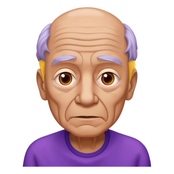 Abuelo hombre con ropa morada, ojos cafés, muchas arrugas sticker