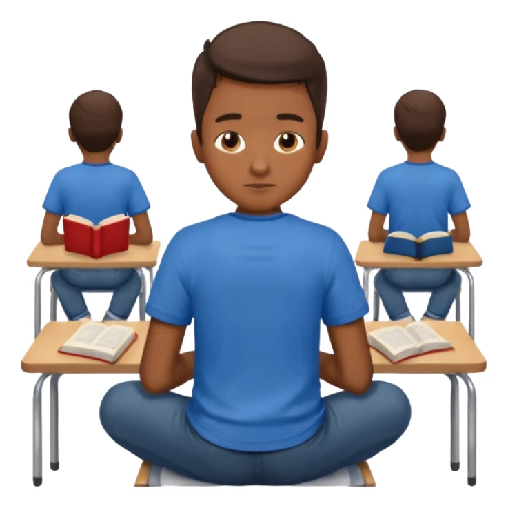 Boy sitting at school reading with his back to the camera sticker