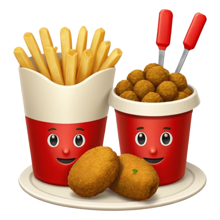 falafel and fries, with two small containers, one with red sauce and one wwhite sauce  sticker
