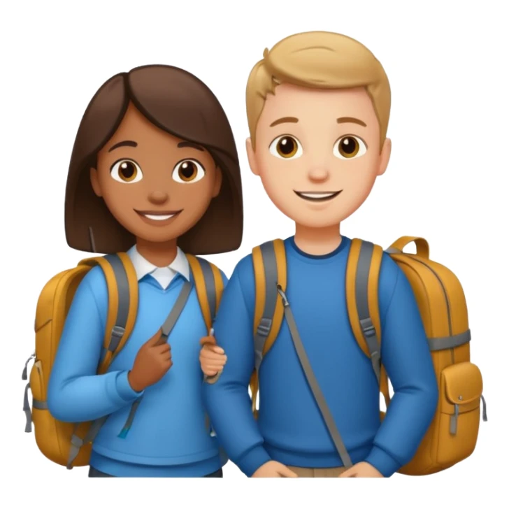 White boy and brown girl with backpacks  sticker