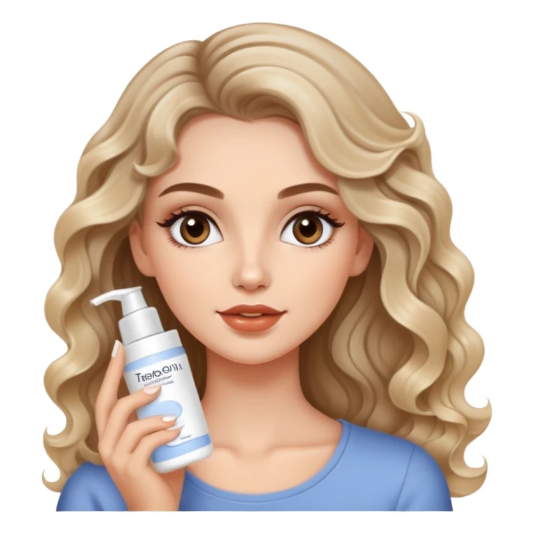 beautiful brunette with a slightly blonde balayage white girl with nice curls/defined waves, very long hair, clean girl makeup APPLYING A FACE CREAM ON HER FACE sticker
