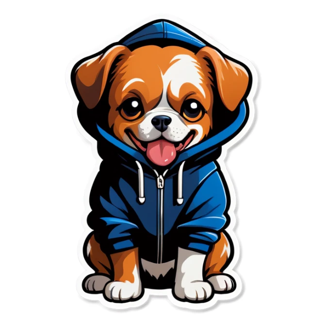 Dog wearing a hoodie sticker