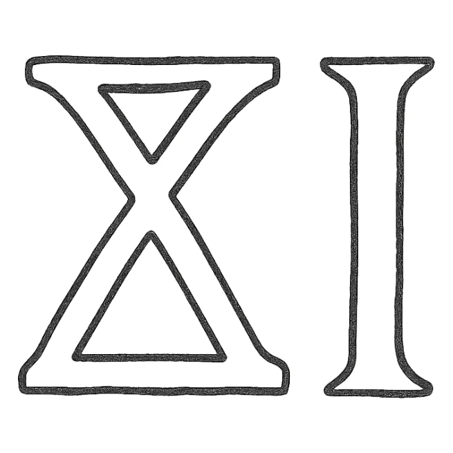 creative combination of Greek letters to symbolize eleven, hand-drawn black outline icon sticker