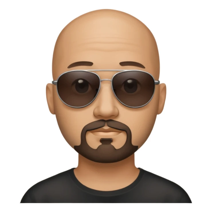 Bald man, wearing black fashion sunglasses, goatee beard sticker