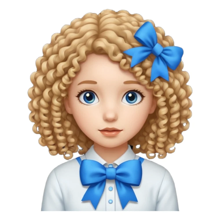 girl tied with blue bow and curly hair sticker