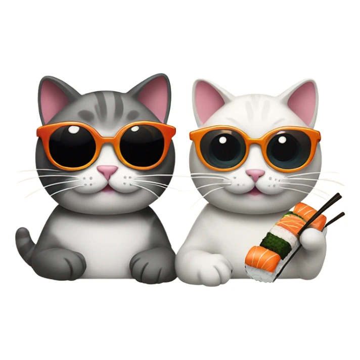 two cats wearing sunglasses and eating sushi sticker