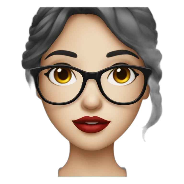 A girl with a dark hairstyle, red lipstick on her lips and glasses for vision sticker