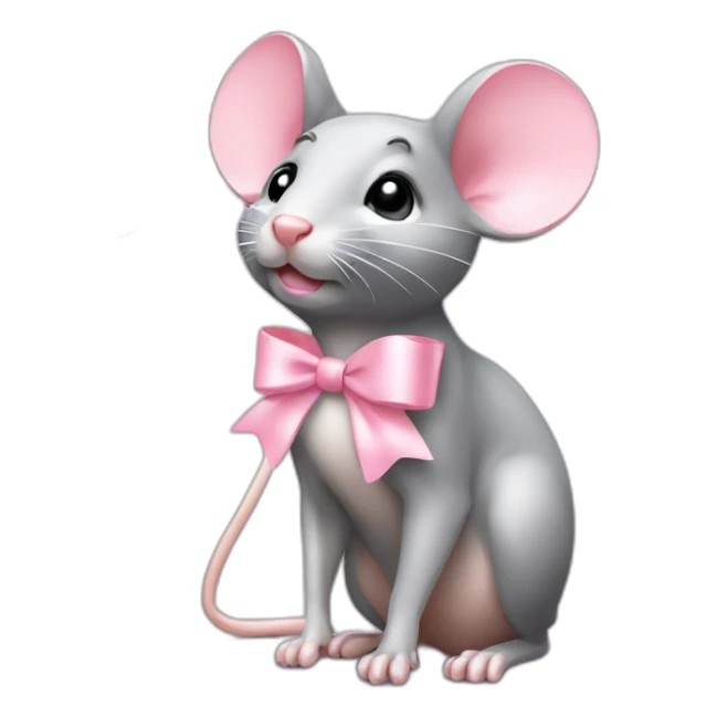Coquette little standing gray rat with flowing light pink bow on head sticker