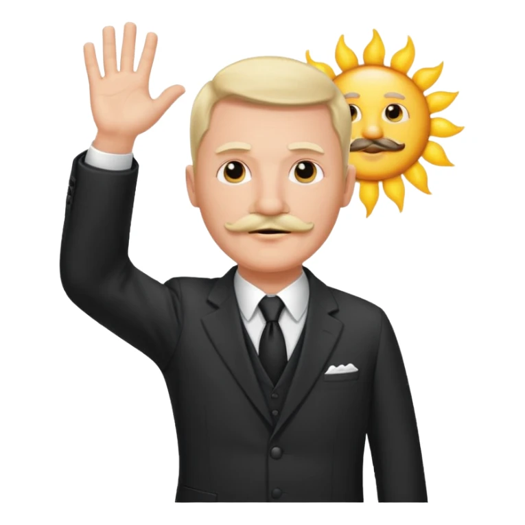 Adolf h , wearing suit and mustache small. Raising his hand to sun sticker