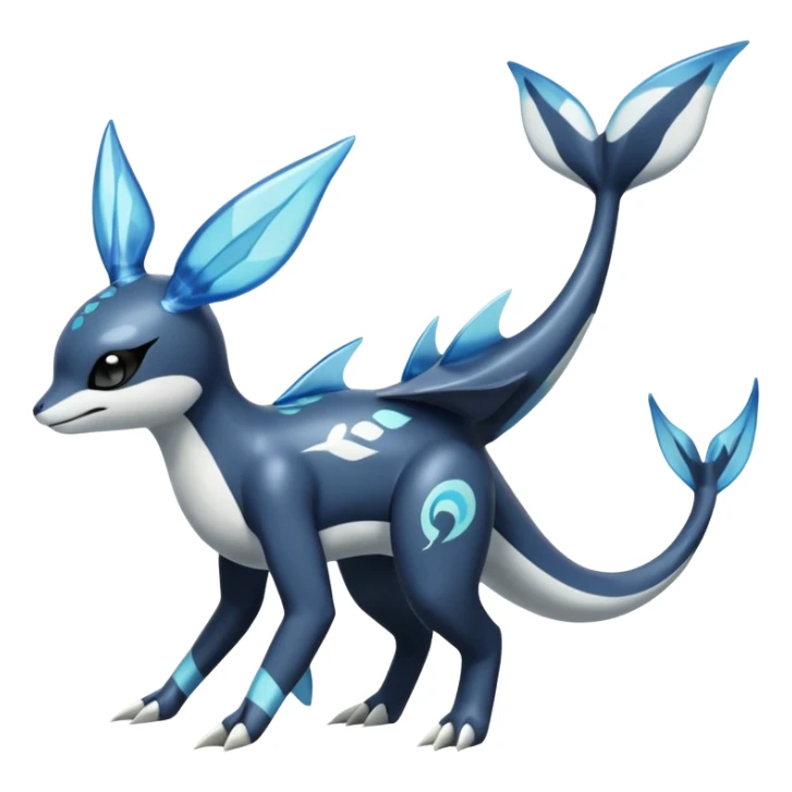 Black and white smooth glossy soft hot Meloetta-Dialga-Orca-Vaporeon-Umbreon-Pokémon-Fakémon-fusion-hybrid-creature (full body), 4-legged,  sticker