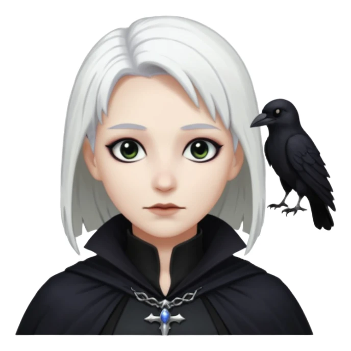 necromancer with black raven outfit white hair sticker