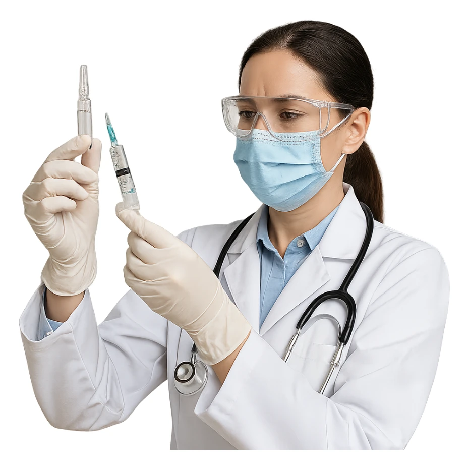 A doctor injecting an ampoule sticker