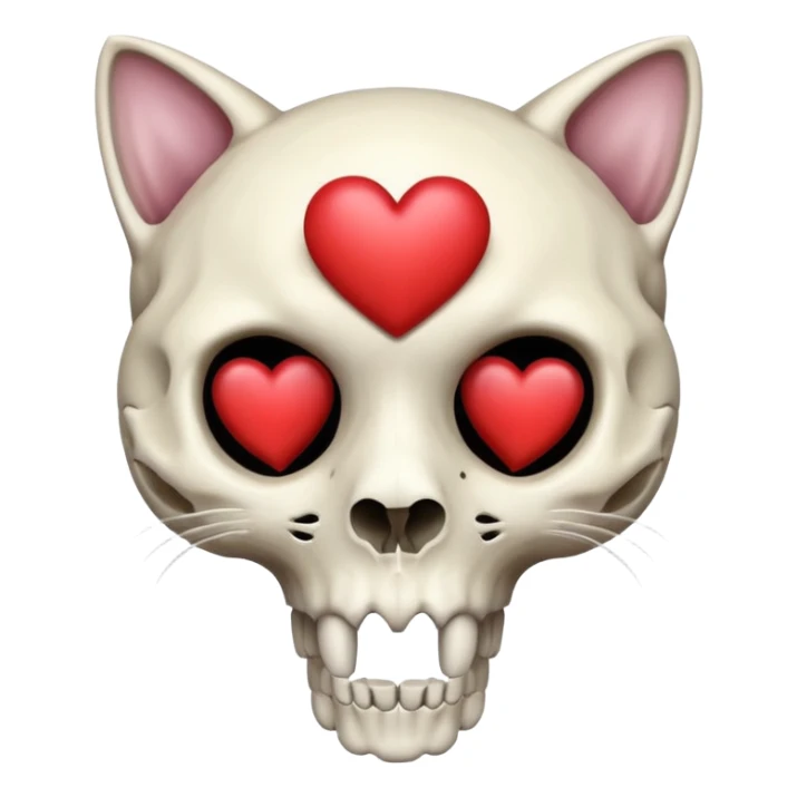 cat skull with a heart above the skull sticker