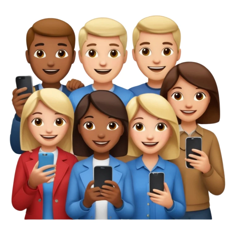 a crowd of people with happy faces and holding phone sticker