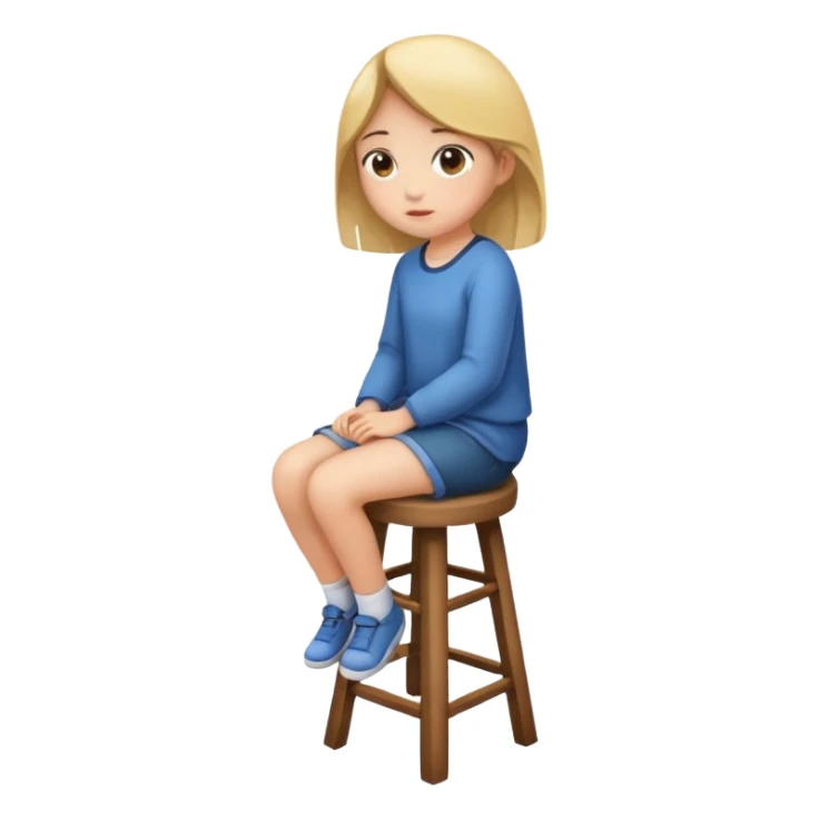 a girl is sitting on a stool and she is seeing and facing toward left side sticker