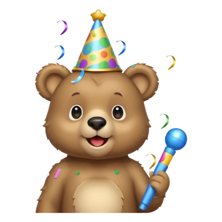 Partying bear cub with confetti and party blower sticker