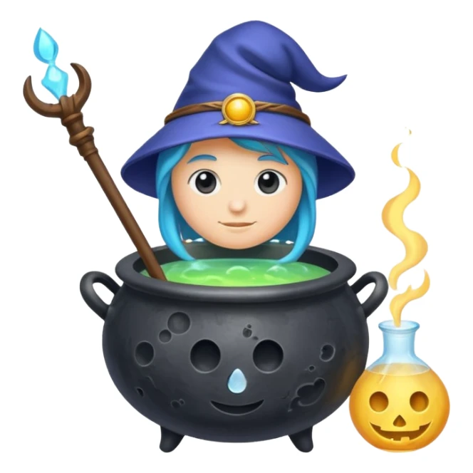 alchemy mage character stirring potion cauldron shaped like the moon sticker