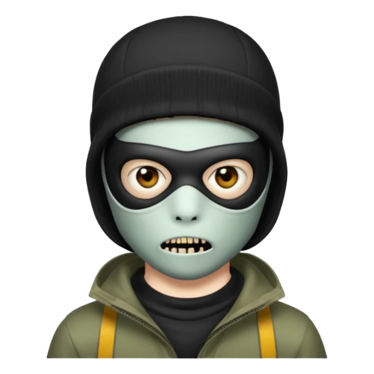 make a, zombie, boy, blackhair with a ski mask pull, creepy expression emoji sticker