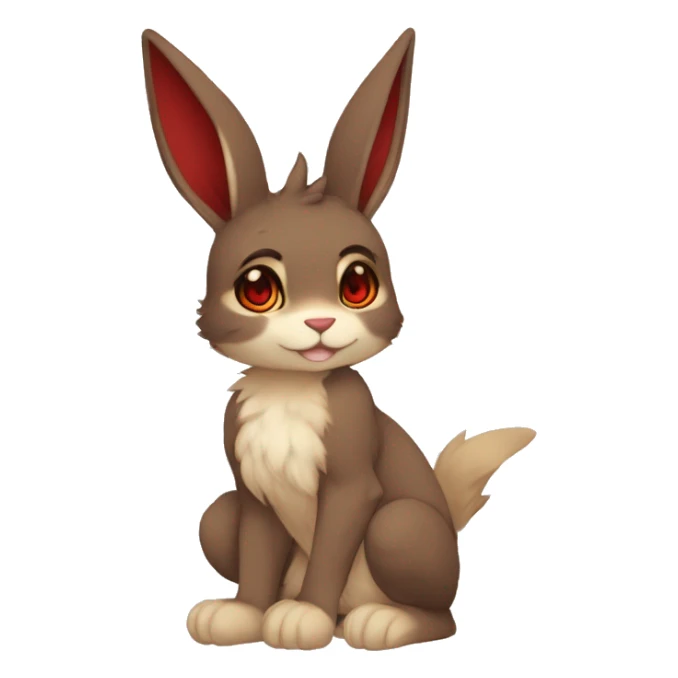 Cute, Chibi, Kemono-style, Anthro, Fur-Sona, Dark-Brown, Normal-type-Ground-type Tan-Rabbit-Fakémon with Dark-Red eyes, beige belly, beige paws, beige feet, beige freckles, full body sticker