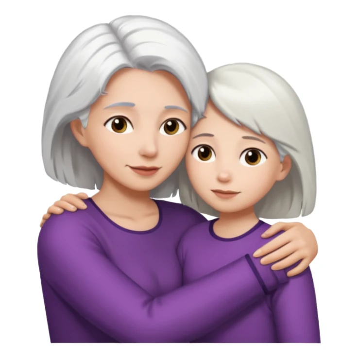 Abrazo de Madre con pelo blanco y hija con pelo morena sticker