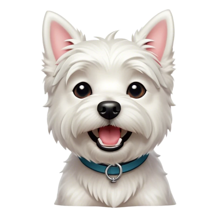 Cinematic Comical West Highland White Terrier Portrait Emoji, Head tilted dramatically with an exaggeratedly shocked or amused expression, featuring a sleek, pristine white coat with perky ears and wide, expressive dark eyes filled with playful disbelief, Simplified yet hilariously expressive features, highly detailed, glowing with a slightly sassy glow, high shine, dramatic yet playful, stylized with an air of cheeky mischief, bright and endearing, soft glowing outline, capturing the essence of a spirited and over-the-top companion, so meme-worthy it feels like it could side-eye its way into internet fame instantly! sticker
