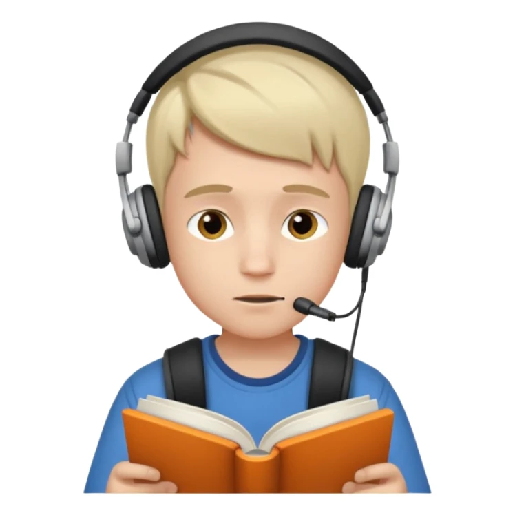 a boy wearing earphone and read book sticker