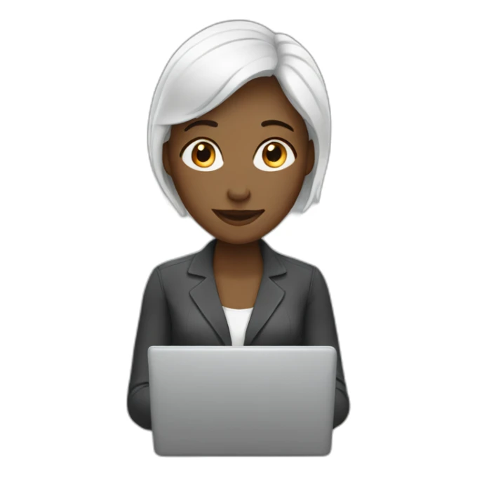 white woman working in IT with laptop sticker