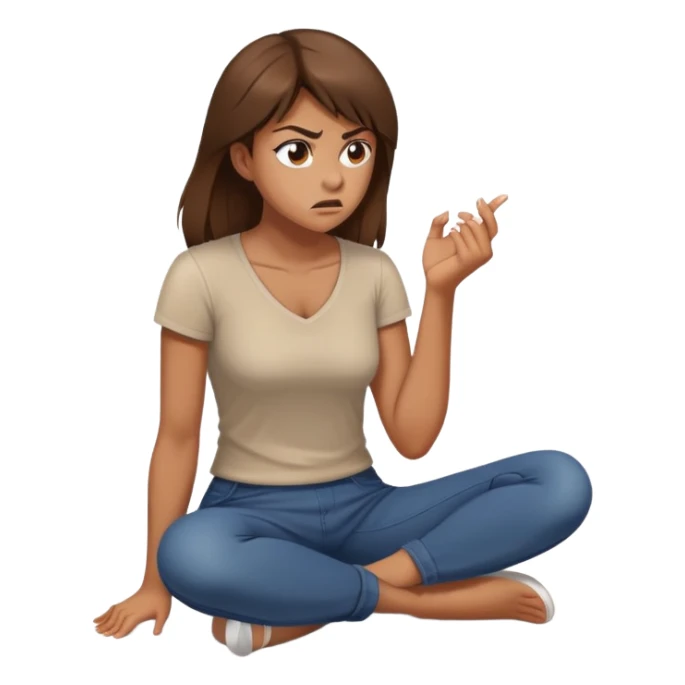 angry woman with brown hair sitting on a floor in profile avoiding conversation sticker