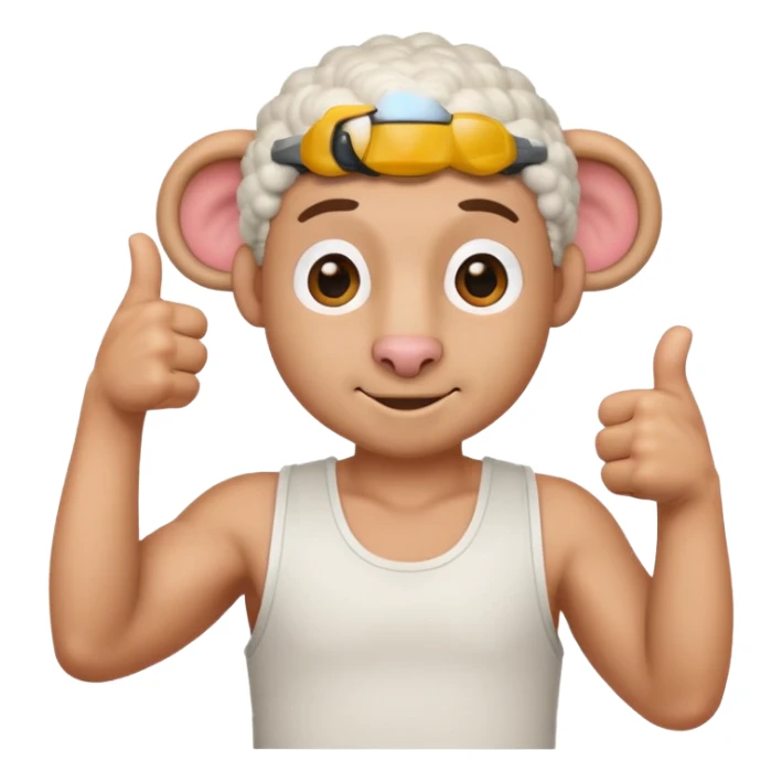 Sheep man, wearing a tank top, giving a thumbs up sticker