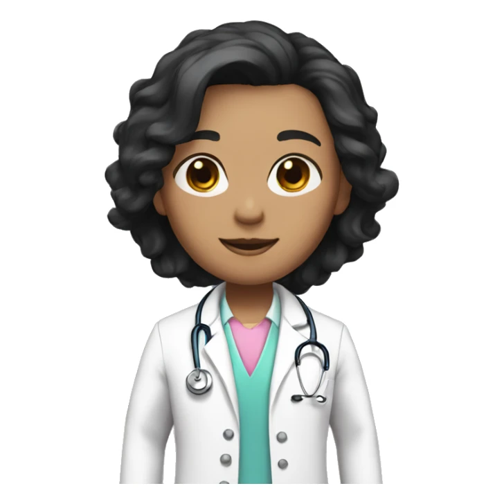 doctor dark black hair  pink undershirt with white coat sticker