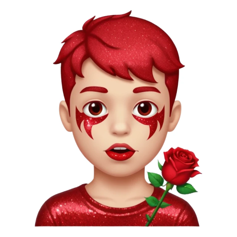 red glitter naughty-looking boy with a rose in his mouth sticker