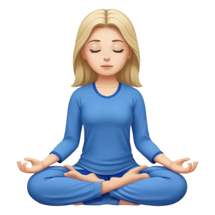 White girl meditating wearing blue sticker