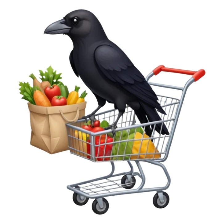 crogwry cart full of groceries in a comic book style sticker