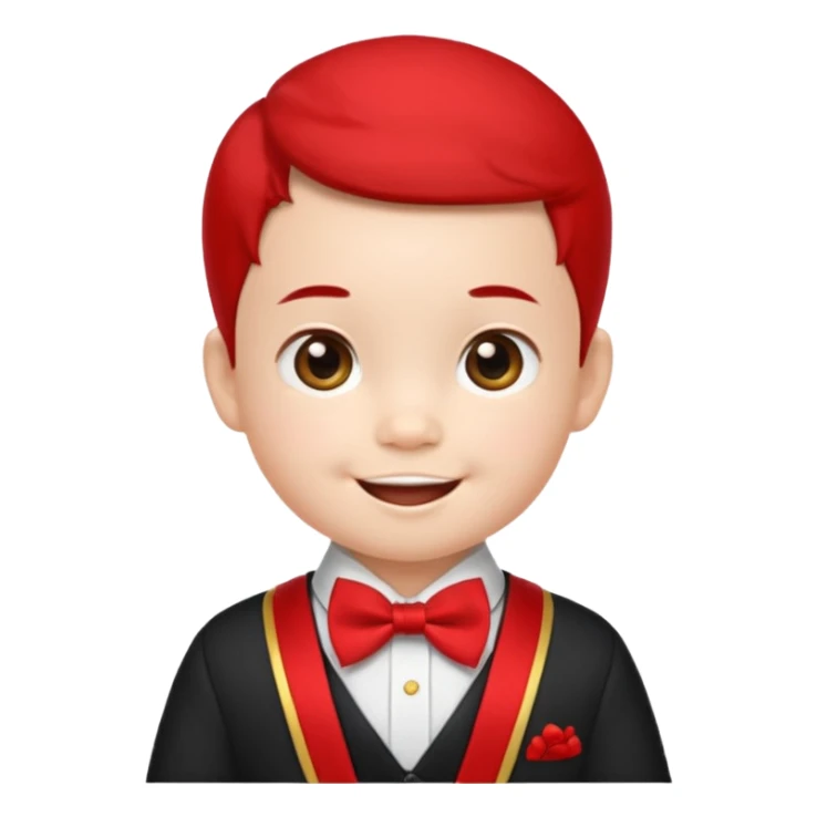 baby guy, wearing chinese royal ancient custome, red bow tie sticker