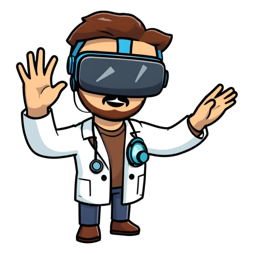 male doctor with brown beard and hair using virtual reality technology sticker