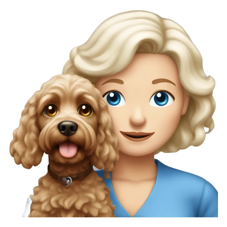 blue eyed old blonde lady with brown Cockapoo puppy dog sticker