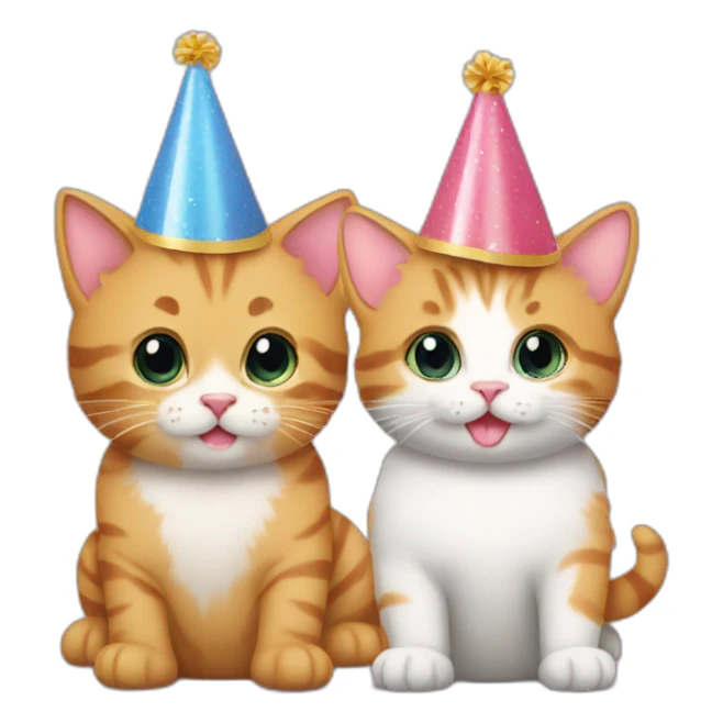 kitten and cat wearing birthday hats sticker
