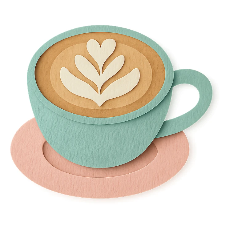 latte art in a cup with latte art shaped like a leaf, soft pastel colors sticker