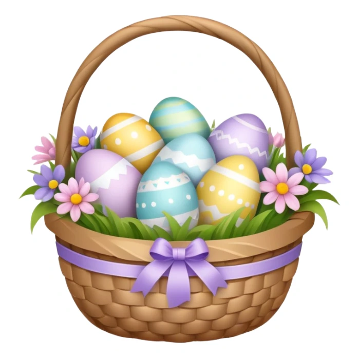 Easter basket filled with decorated eggs and spring flowers sticker